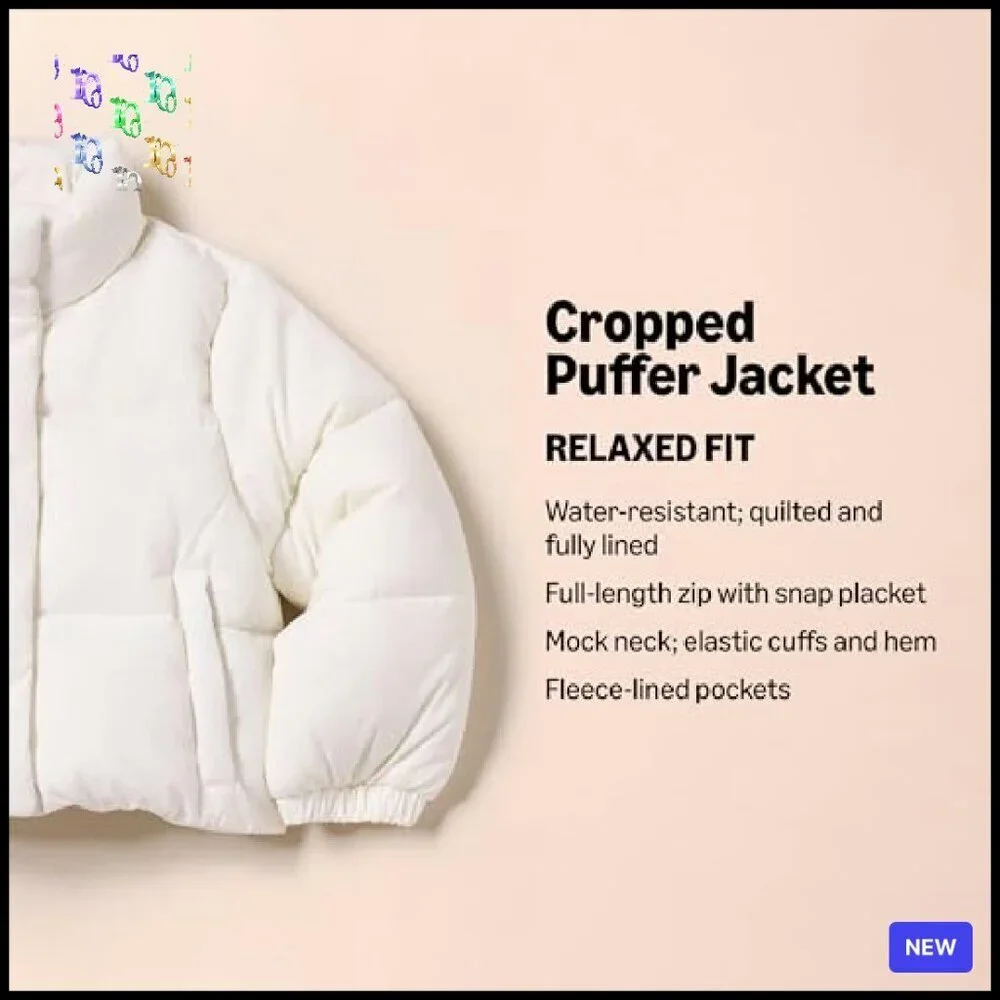 Girl's Cropped Puffer Jacket Quilted Matte Full Zip Winter Coat Chic
